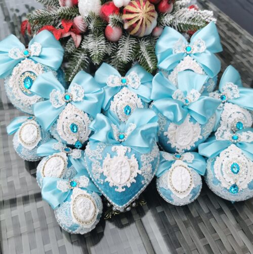 Light blue Vintage Christmas ornaments - Image 5