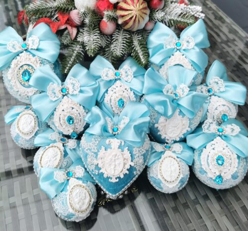 Light blue Vintage Christmas ornaments - Image 10
