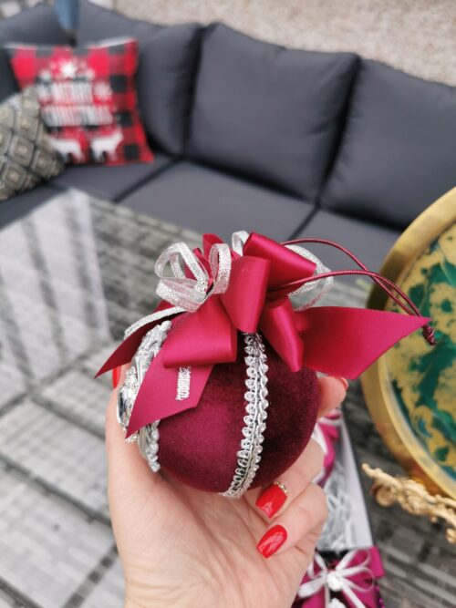 Burgundy and silver  Christmas baubles - Image 4