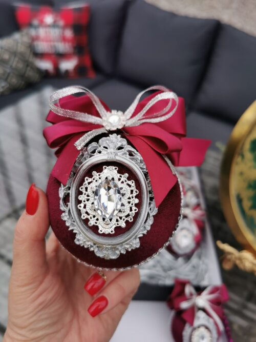 Burgundy and silver  Christmas baubles - Image 2