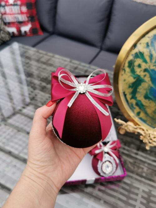 Burgundy and silver  Christmas baubles - Image 5