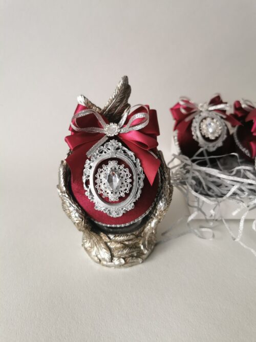 Burgundy and silver  Christmas baubles - Image 3