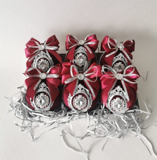 Burgundy and silver  Christmas baubles - Image 6