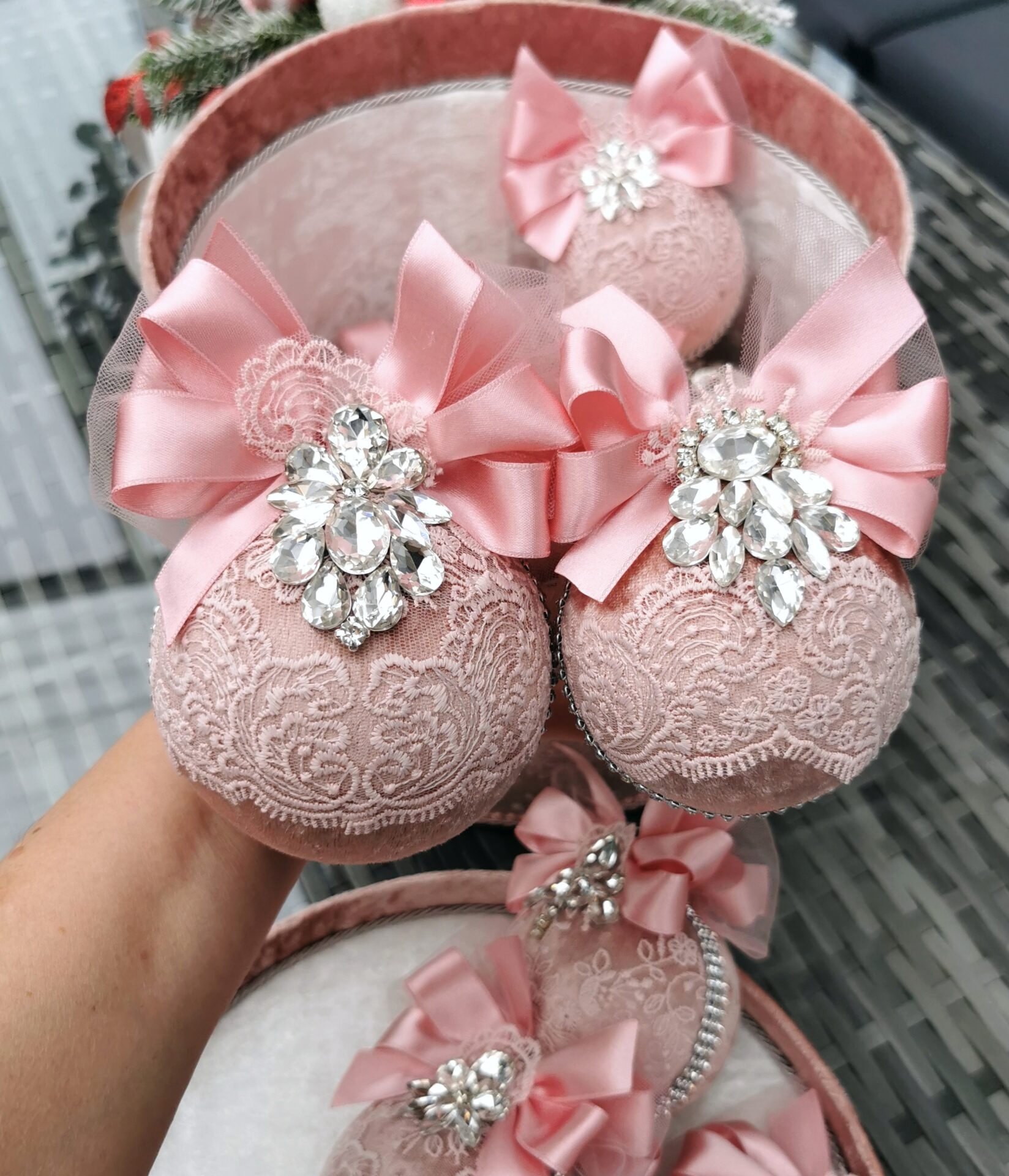 Blush pink Christmas balls set