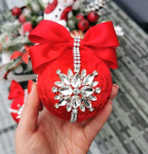 Red Christmas rhinestone ornaments - Image 4