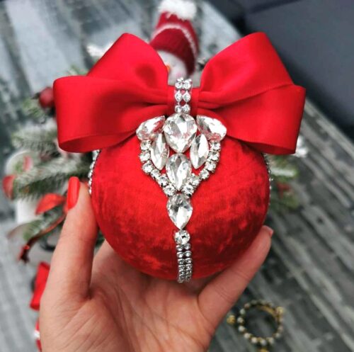 Red Christmas rhinestone ornaments - Image 5