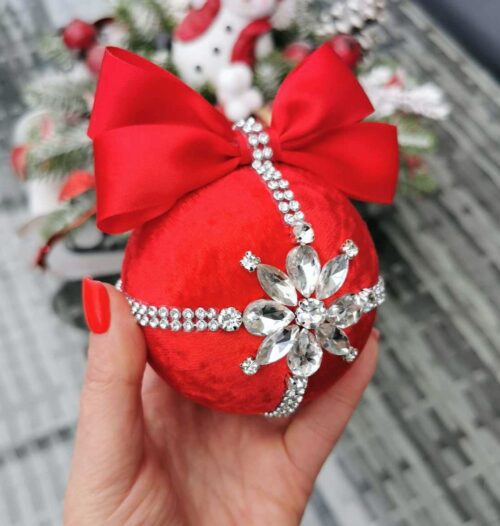 Red Christmas rhinestone ornaments - Image 3