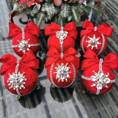 Red Christmas rhinestone ornaments - Image 8