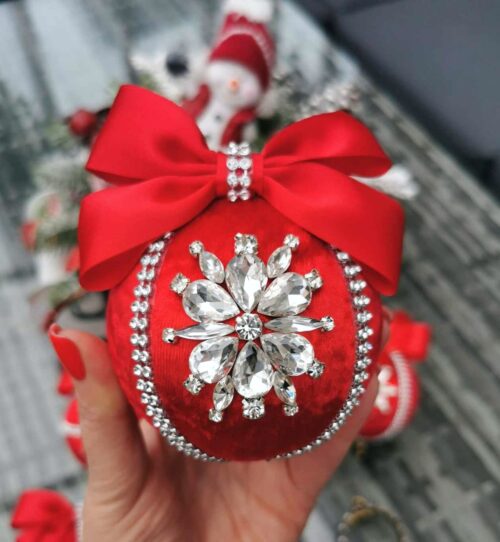 Red Christmas rhinestone ornaments - Image 6