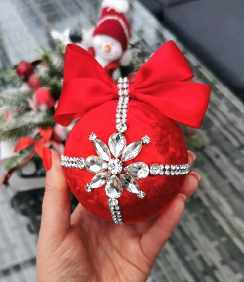 Red Christmas rhinestone ornaments - Image 2