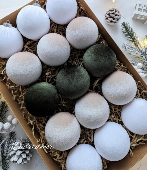 Christmas tree ornaments mix-white/vanilla/sage green - Image 3