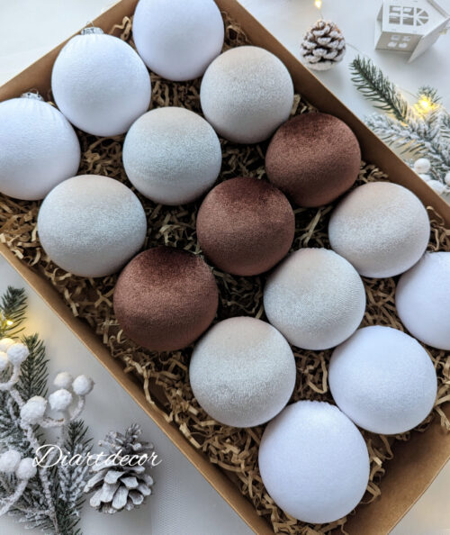 Christmas tree ornaments mix- white/vanilla/brown - Image 5