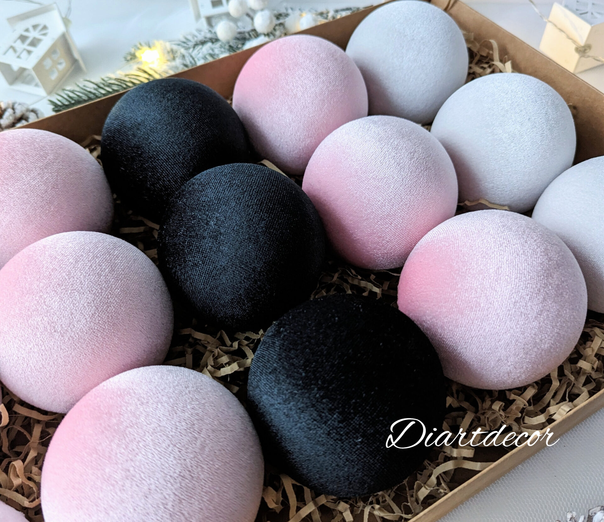 Christmas tree baubles mix -black/baby pink/grey. - Image 3