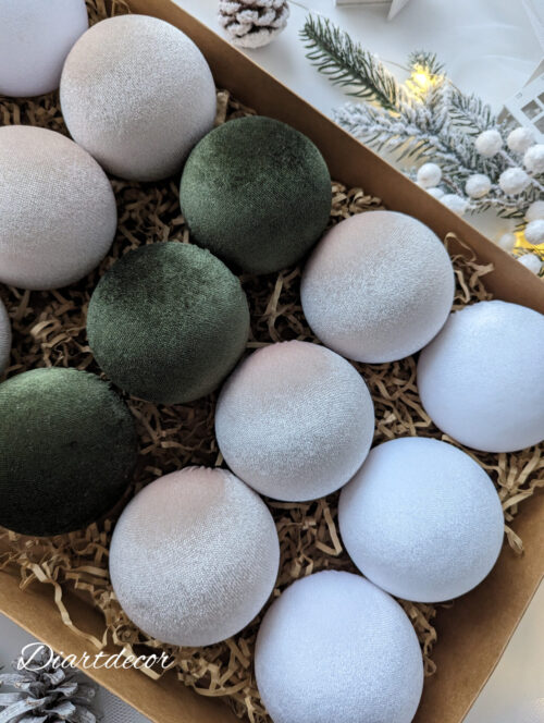 Christmas tree ornaments mix-white/vanilla/sage green - Image 5