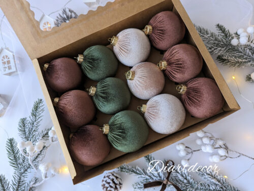 Christmas Ornaments Mix | Moss Green, Brown , Capuchino - 12 Units Set - Image 2