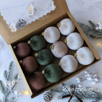 Christmas Ornaments Mix | Moss Green, Brown, Beige, Capuchino - 12 Units Set