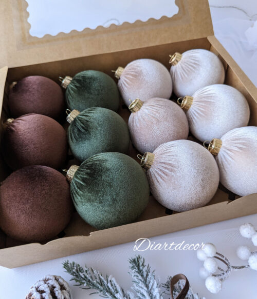 Christmas Ornaments Mix | Moss Green, Brown, Beige, Capuchino - 12 Units Set - Image 2