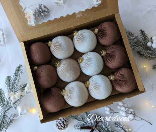 Christmas Ornaments Mix | Brown,Capuchino, Beige - 12 Units Set