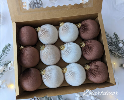 Christmas Ornaments Mix | Brown,Capuchino, Beige - 12 Units Set - Image 3