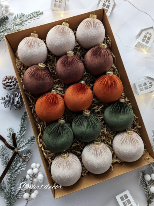 Christmas Ornamenst Mix | Moss Green, Brown, Beige,Rustic - 15 Units Set - Image 4