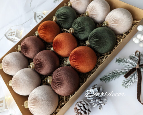 Christmas Ornamenst Mix | Moss Green, Brown, Beige,Rustic - 15 Units Set - Image 2