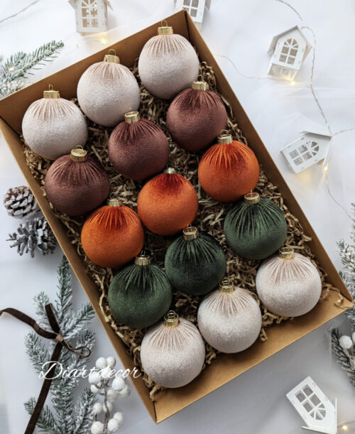 Christmas Ornamenst Mix | Moss Green, Brown, Beige,Rustic - 15 Units Set