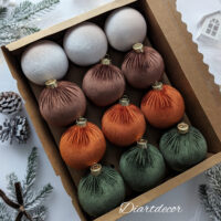 Christmas Ornaments Mix | Moss Green, Brown, Beige, Rustic - 12 Units Set
