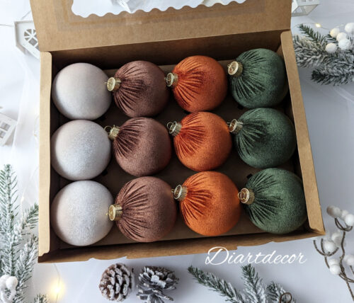 Christmas Ornaments Mix | Moss Green, Brown, Beige, Rustic - 12 Units Set - Image 4