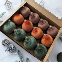 Christmas Ornaments Mix | Moss Green, Brown, Rustic - 12 Units Set
