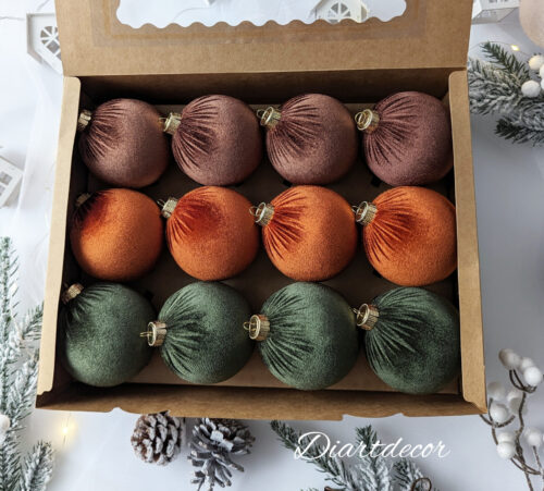 Christmas Ornaments Mix | Moss Green, Brown, Rustic - 12 Units Set - Image 3
