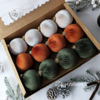 Christmas Ornaments Mix | Moss Green,Rustic, Beige - 12 Units Set