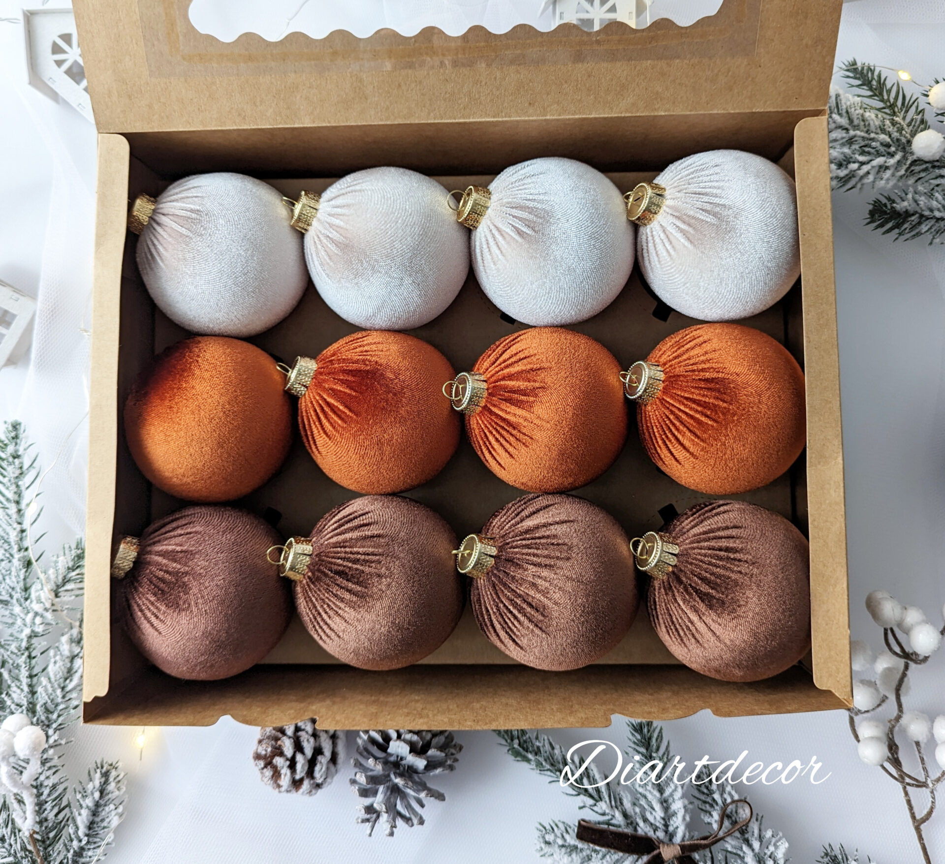 Christmas Ornaments Mix | Rustic, Brown, Beige - 12 Units Set - Image 2