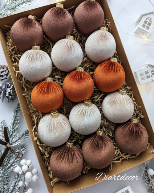 Christmas Ornaments Mix | Rustic, Brown, Beige - 15 Units Set - Image 3
