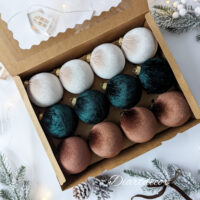 Christmas Ornaments Mix | Emerald, Brown, Beige, - 12 Units Set