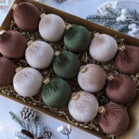 Christmas Ornaments Mix | Moss Green, Brown, Beige - 15 Units Set