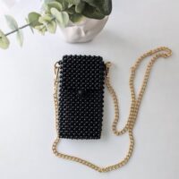 Black beaded phone bag