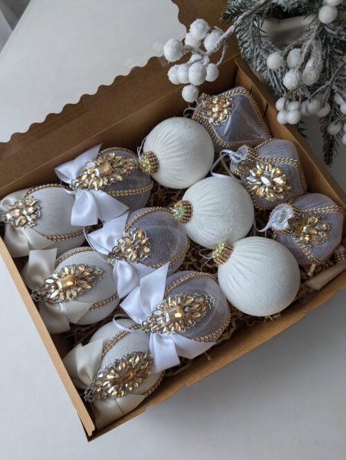White Christmas baubles - Image 14
