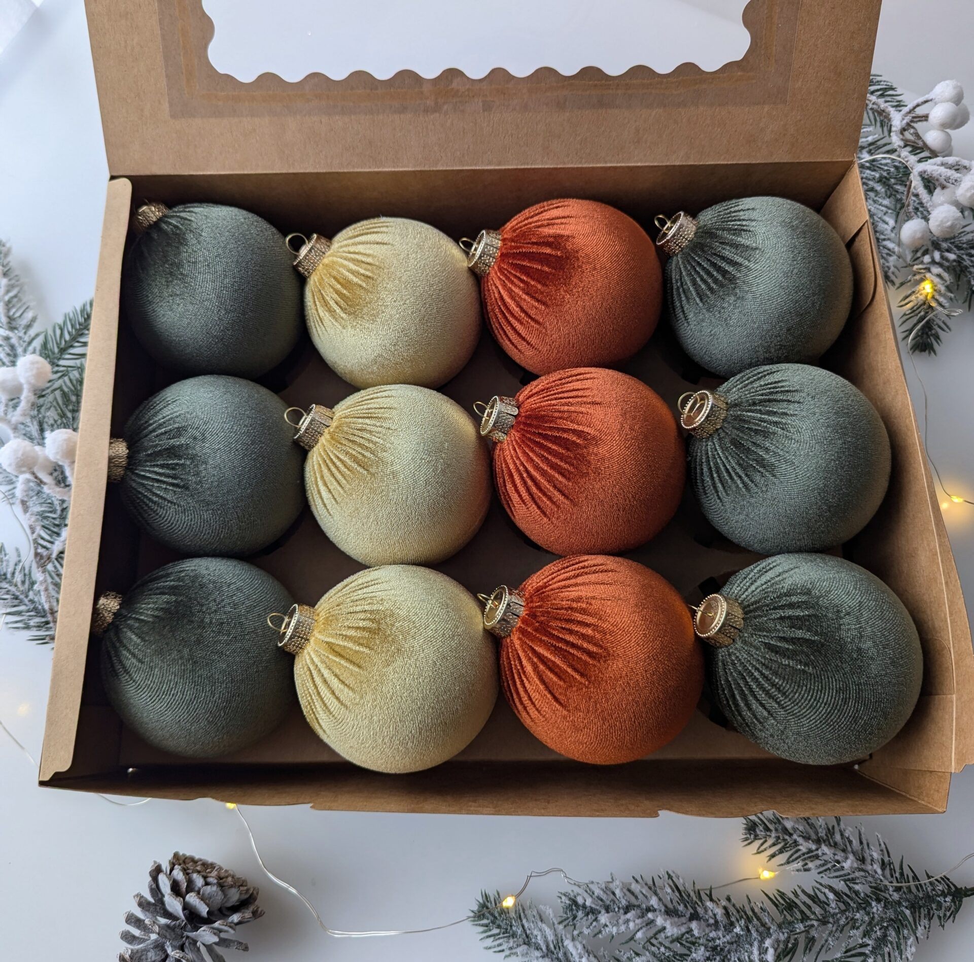 Christmas tree ornaments mix- custard/rustic/moss green. - Image 4