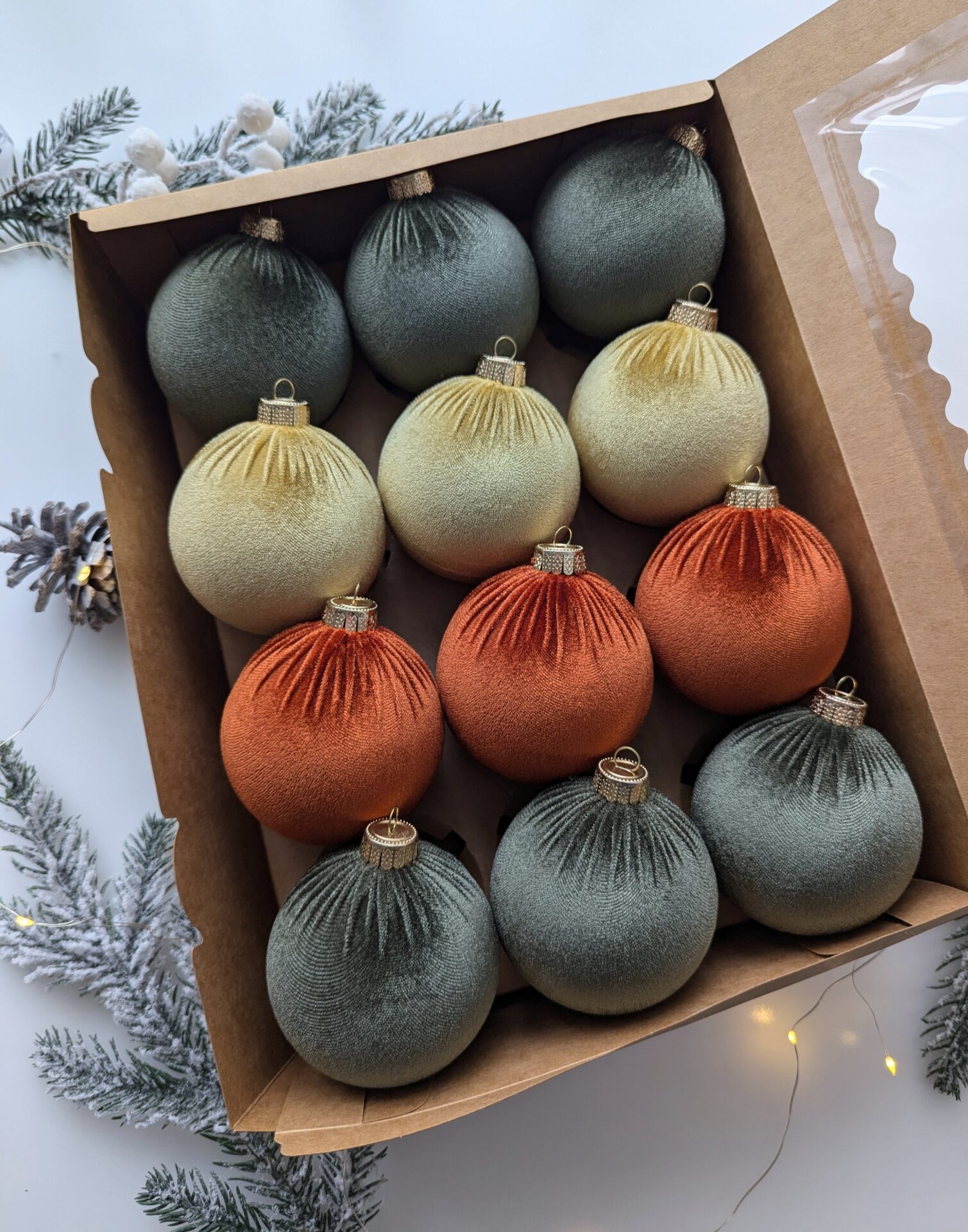 Christmas tree ornaments mix- custard/rustic/moss green. - Image 3