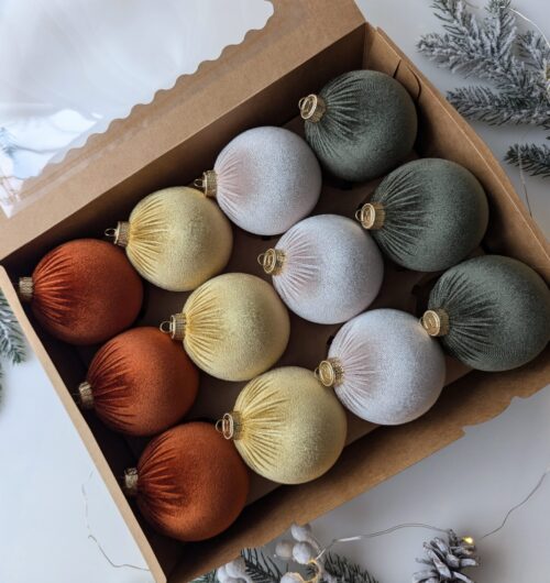 Christmas tree ornaments mix- custard/rustic/cream/moss green. - Image 4