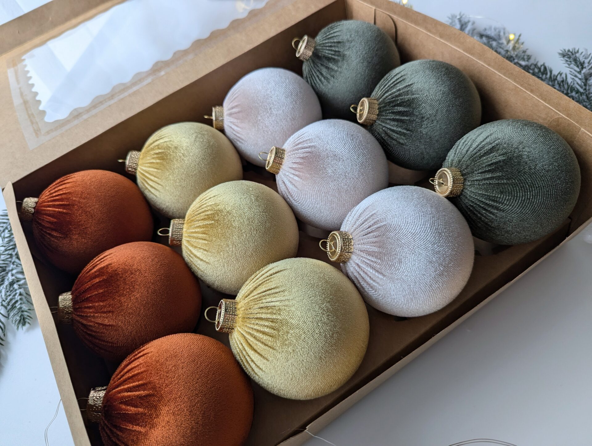 Christmas tree ornaments mix- custard/rustic/cream/moss green. - Image 2