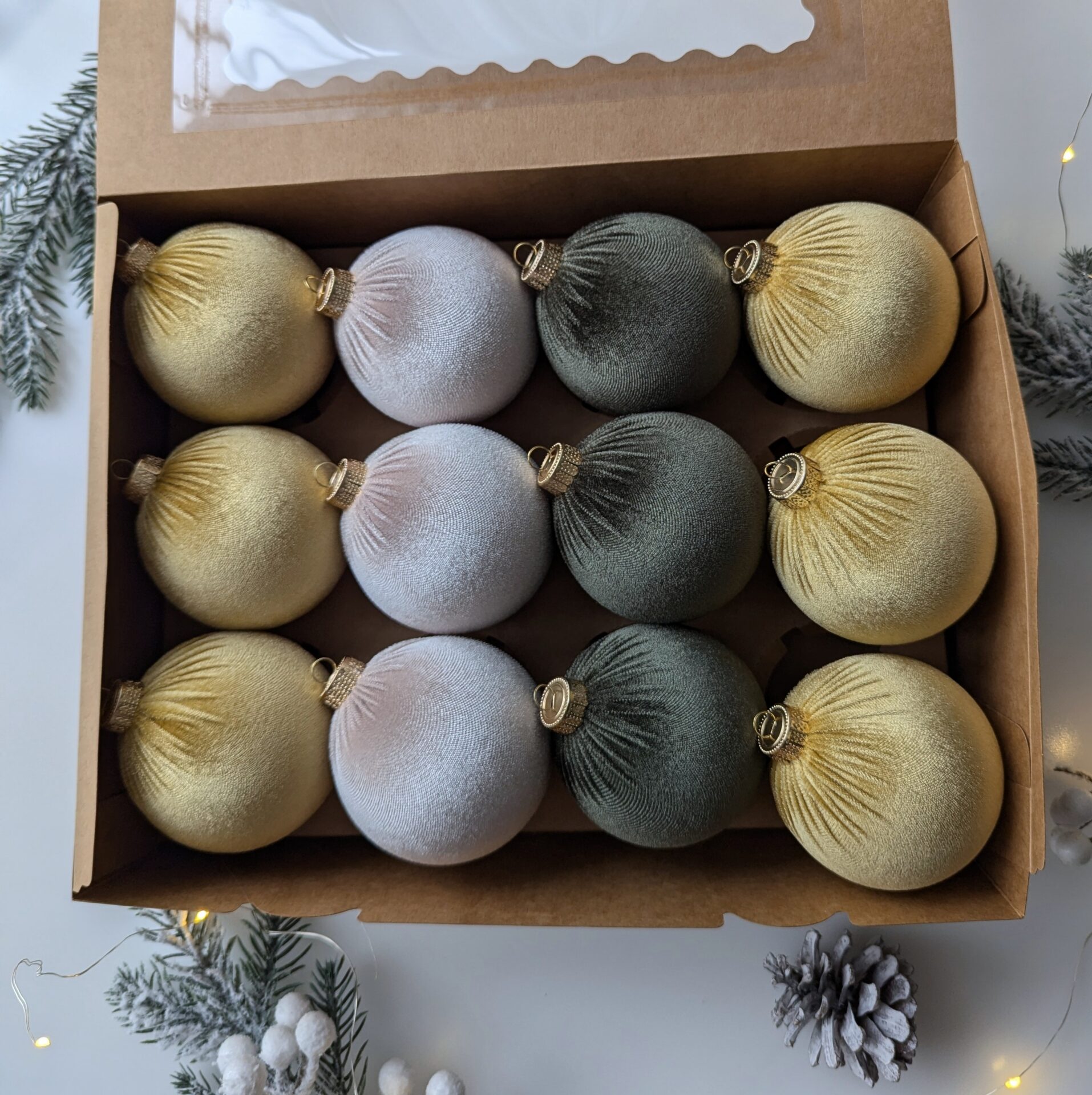 Christmas tree ornaments mix- custard/cream/moss green. - Image 3