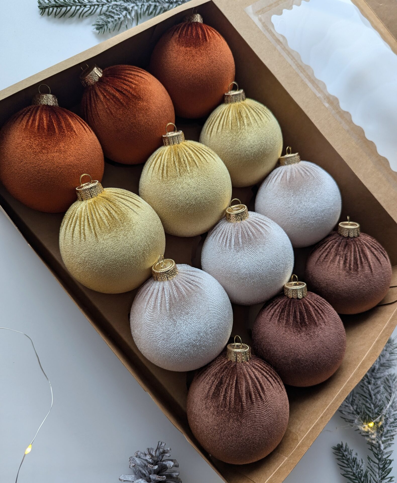 Christmas tree ornaments mix- rustic/custard/brown/cream. - Image 2
