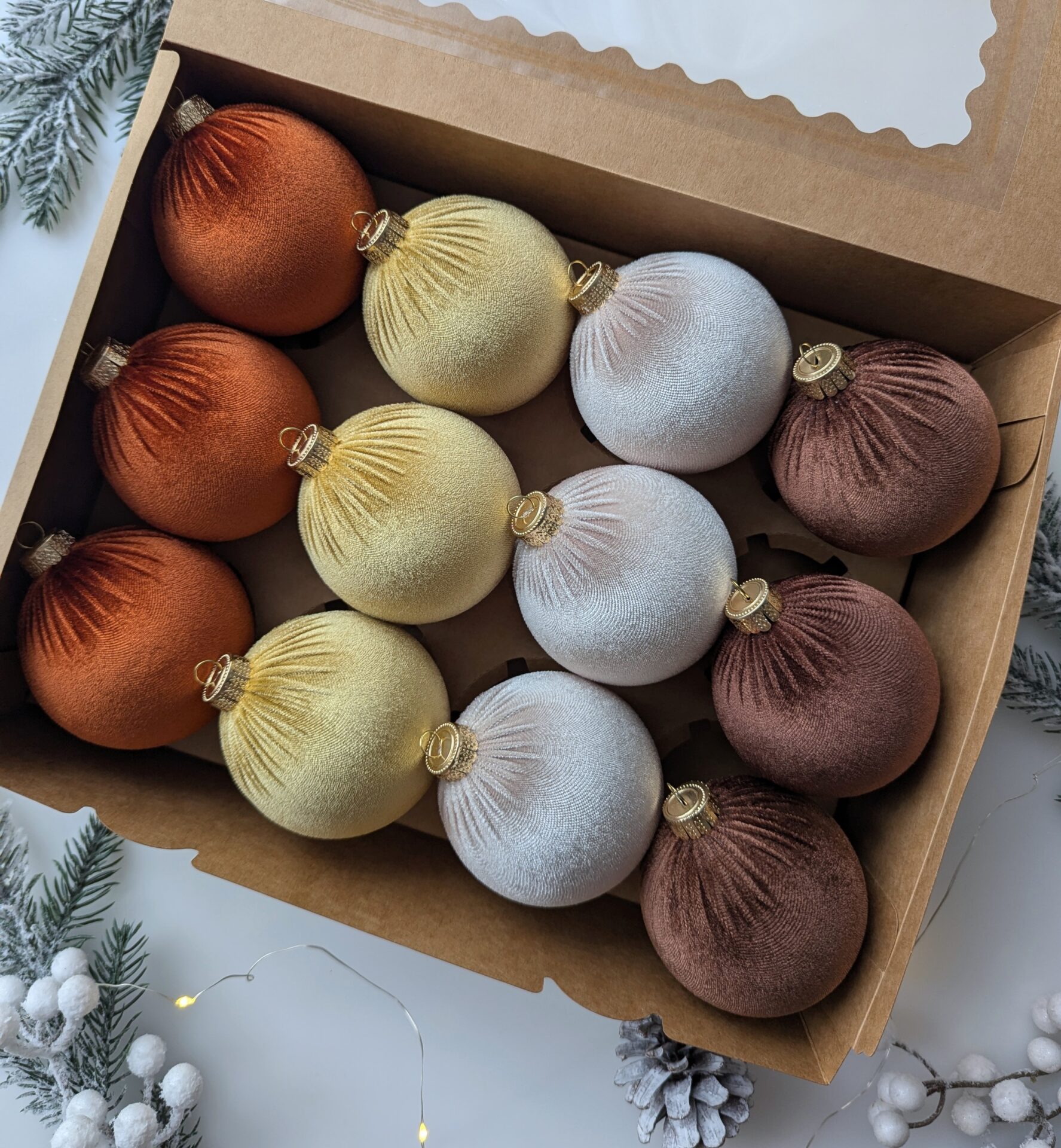Christmas tree ornaments mix- rustic/custard/brown/cream. - Image 3