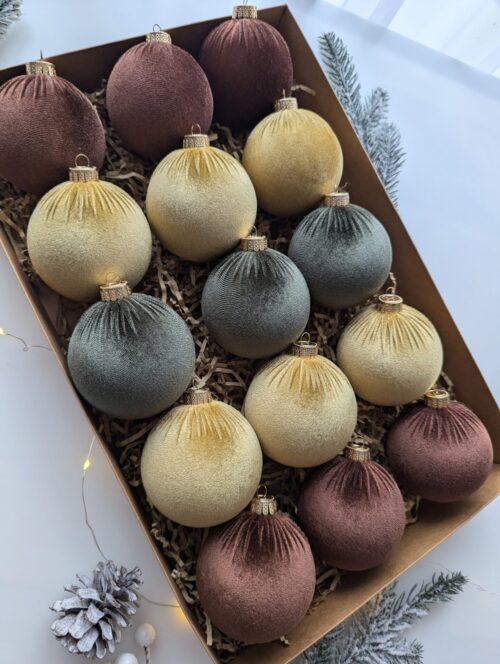Christmas tree ornaments mix-  custard/brown/moss green. - Image 3