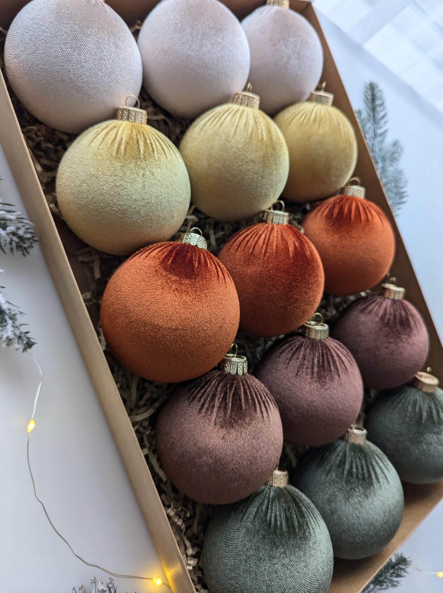 Christmas tree ornaments mix- cream/ custard/rustic/brown/moss green. - Image 4