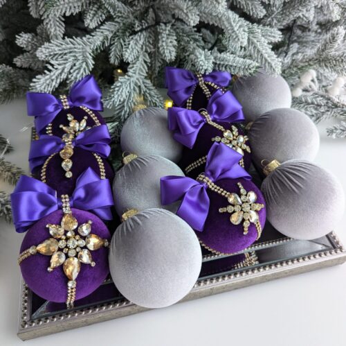 Purple /grey Christmas baubles - Image 2