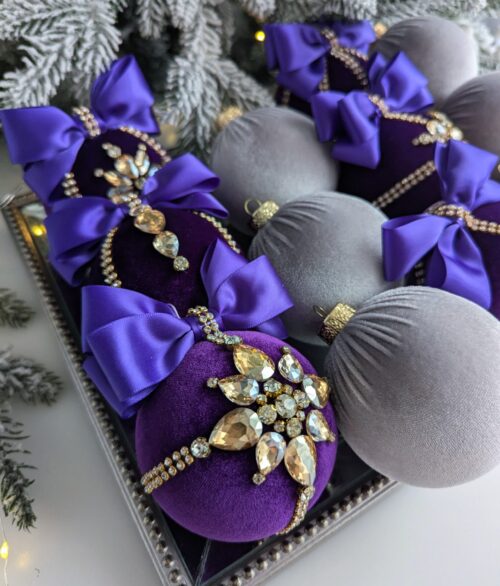 Purple /grey Christmas baubles - Image 8
