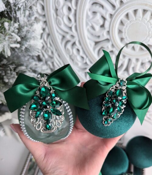 Emerald green Christmas baubles  - Image 2